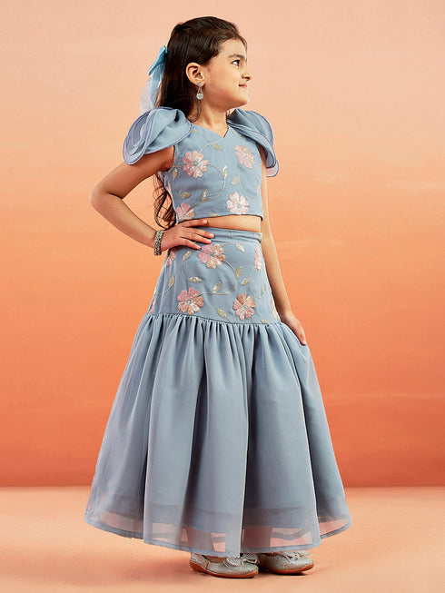 Girl's' Aqua Lehenga Set